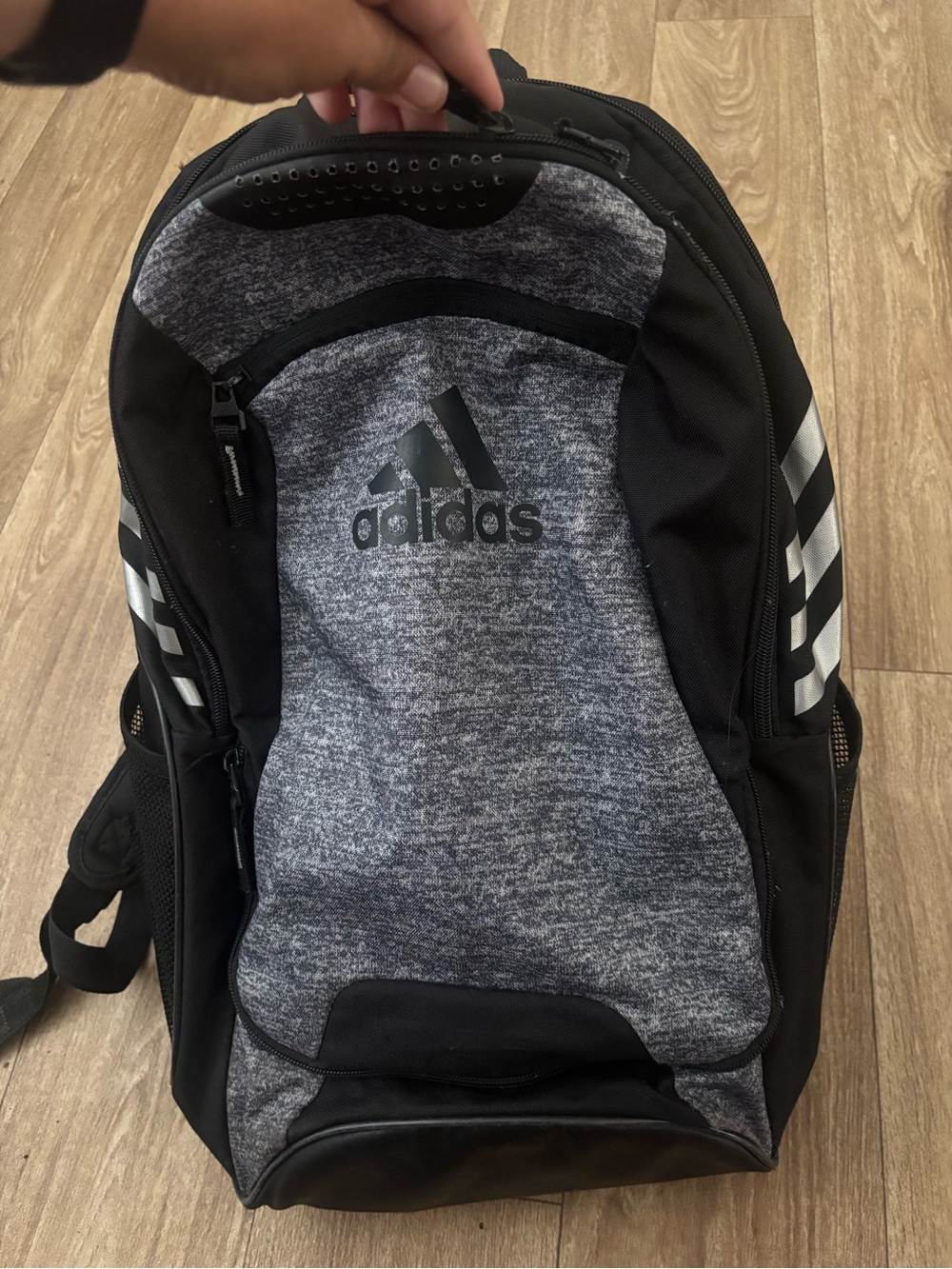 adidas Black and Gray Sports Backpack with Reflective Stripes